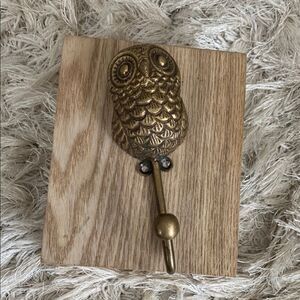 Antique Gold Tone Cast Metal Puffy Owl Wall Key Coat Hook Made In India